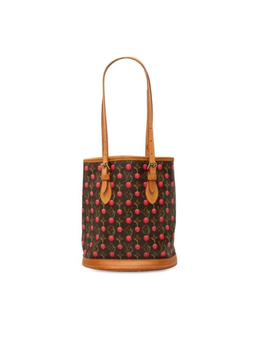 Louis Vuitton Monogram Cherry Bucket PM Tote Shoulder Bag Brown Leather